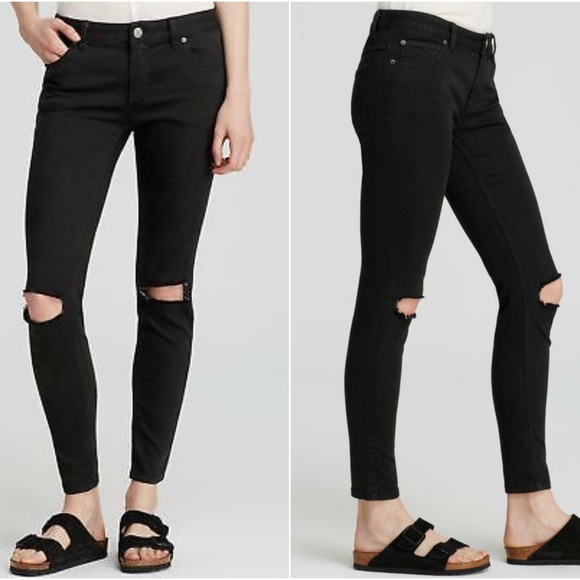 Free People Denim - Free People Black Destroyed Knee Skinny Ankle 24